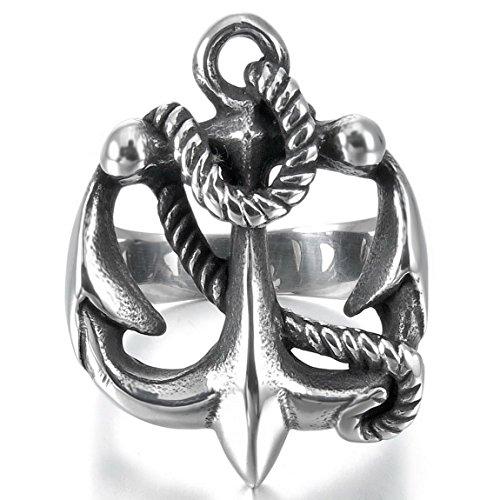 Men's Stainless Steel Ring Silver Tone Black Anchor Nautical Rope-Rings-INBLUE-7-Innovato Design