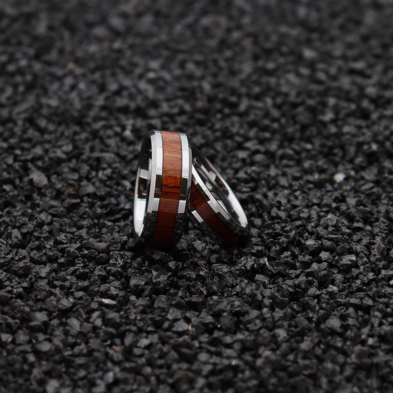 8mm Men High Polished Koa Wood Inlay Tungsten Wedding Ring-Rings-Innovato Design-8mm-5-Innovato Design