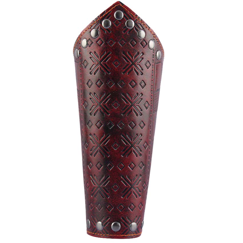 Medieval Bracers Dragon Knight Genuine Leather Gauntlet Wristband Wide Bracer Arm Armor Cuff-Bracelets-Innovato Design-Crimson-Innovato Design