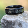 Silver Celtic Dragon Inlay and Black Rhinestone Stainless Steel Wedding Bands Set-Couple Rings-Innovato Design-6-5-Innovato Design