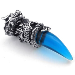Men Gothic Dragon Tooth Crystal Stainless Steel Pendant Necklace, Blue, 23 inch Chain-Necklaces-KONOV-Innovato Design