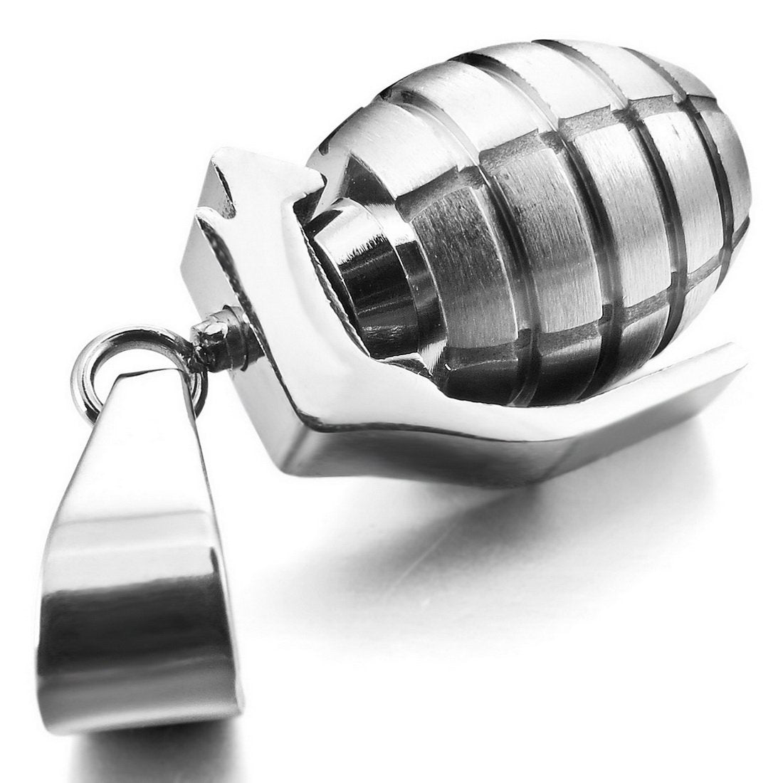 Men's Stainless Steel Pendant Necklace Silver Tone Grenade -With 23 Inch Chain-Necklaces-INBLUE-Innovato Design