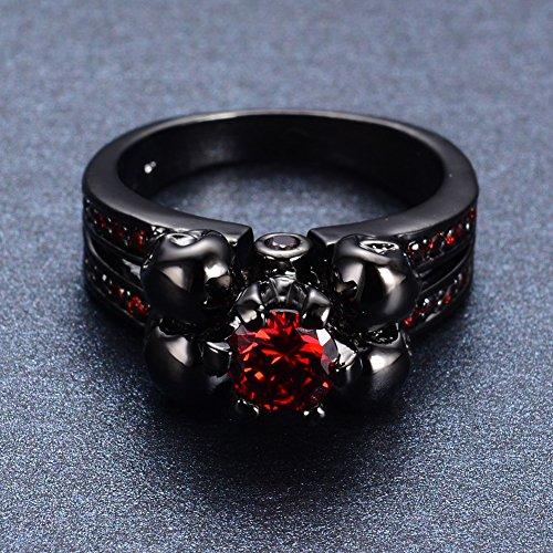 Jewelry Womens Red Lab Stone Skulls Ring Engagement Wedding Black Gold Plated Garnet Womens Ring Size 5-10-Rings-Innovato Design-5-Innovato Design