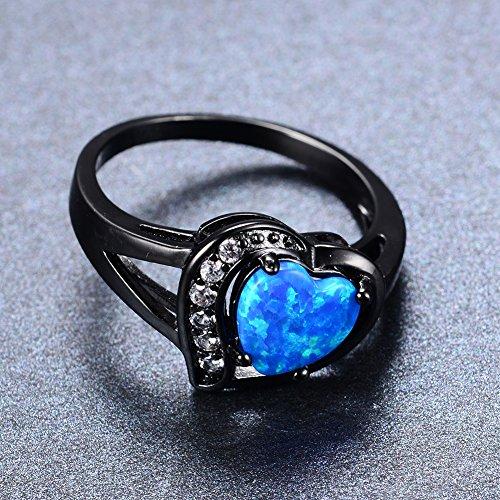 Women's Heart Opal CZ Stone Promise Ring Black Gold Plated Engagement Wedding Ring-Rings-Innovato Design-5-Innovato Design