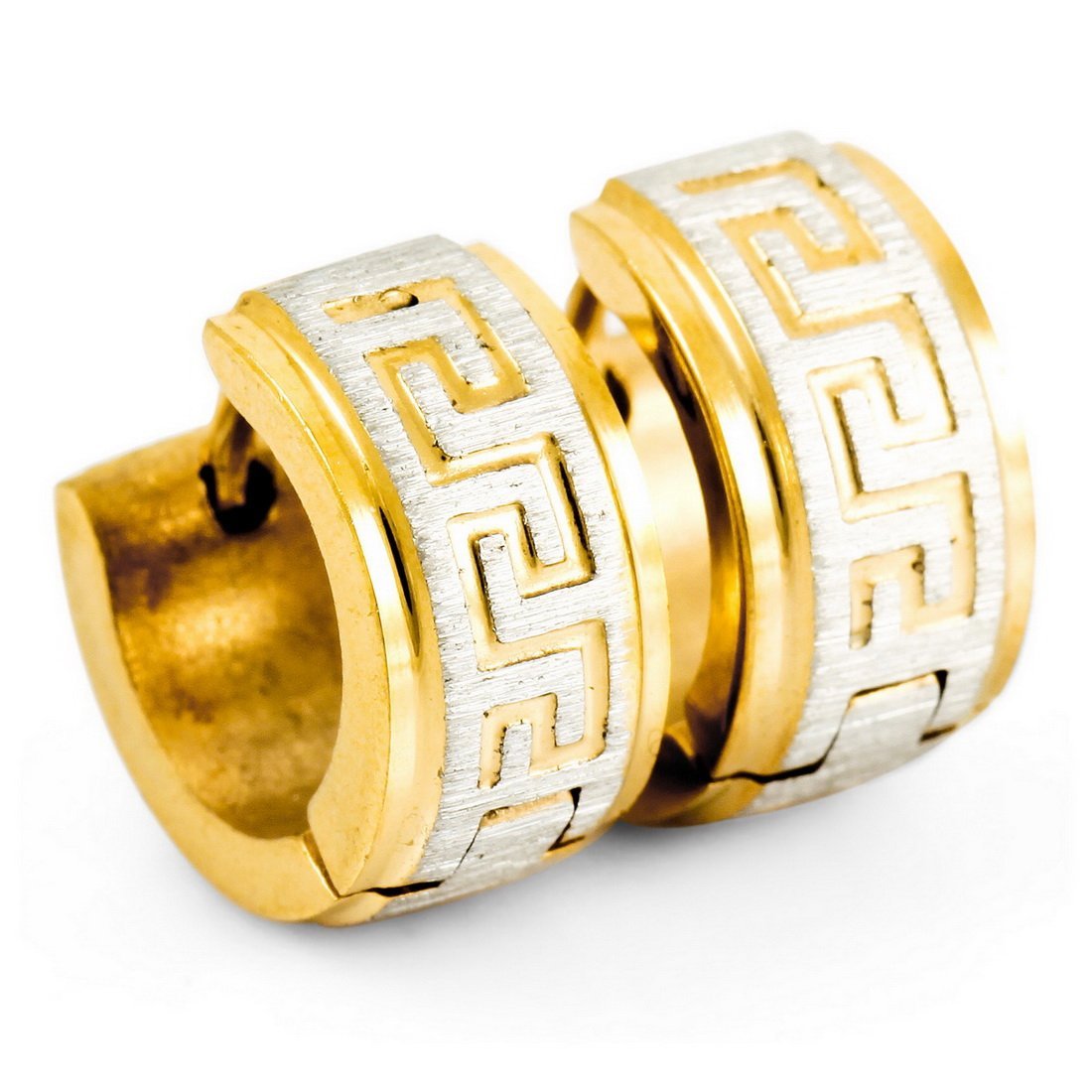 Men's Stainless Steel Hoop Stud Earrings Gold Silver Tone Greek Vintage-Earrings-Innovato Design-Innovato Design