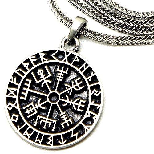 Guidepost Compass Vegvisir Talisman Viking Protection Pewter Pendant Stainless Steel Necklace-Necklaces-Innovato Design-Innovato Design