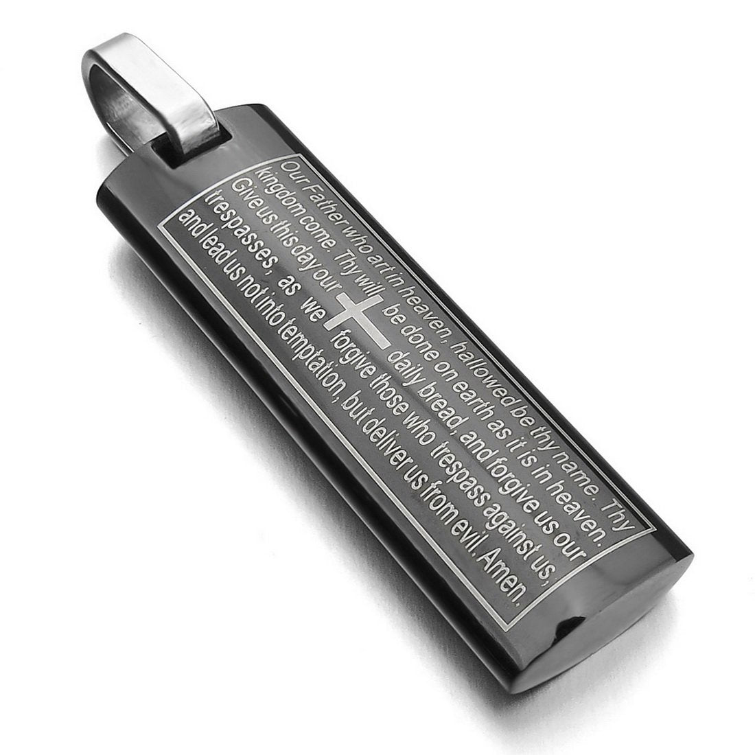 Men's Stainless Steel Pendant Necklace English Bible Lords Prayer Cross -With 23 Inch Chain-Necklaces-INBLUE-black-Innovato Design