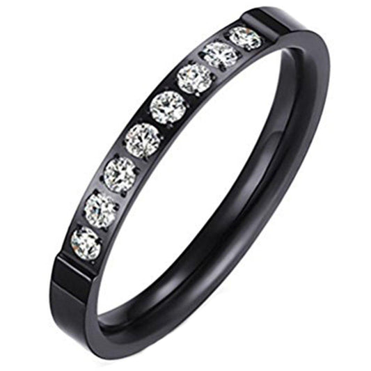 Women Black Fashion Jewelry 3mm Stainless Steel Thin Wedding Ring CZ Zircon Engagement Promise Band-Rings-Fashion Month-3-Innovato Design