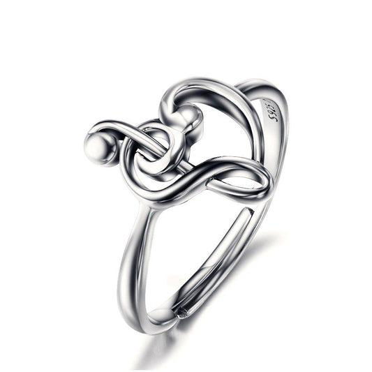Sterling Silver Treble Clef Bass Heart Music Note Ring For Women Resizable Ring-Rings-Innovato Design-Innovato Design