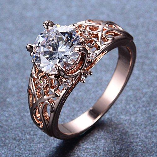 Rose Gold Sterling Silver Round Cubic Zircon Wedding Promise Gift Ring-Rings-Innovato Design-6-Innovato Design