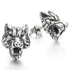 Rock Punk Mens Vintage Wolf Head Stud Earrings in Stainless Steel-Earrings-Innovato Design-Innovato Design