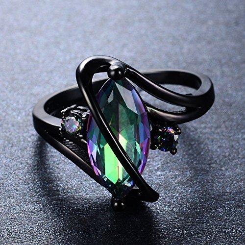 Jewelry Women's Rainbow Lab Topaz Promise Black Gold Ring Engagement Wedding Gift Rings for Her Size 5-11-Rings-Innovato Design-6-Innovato Design
