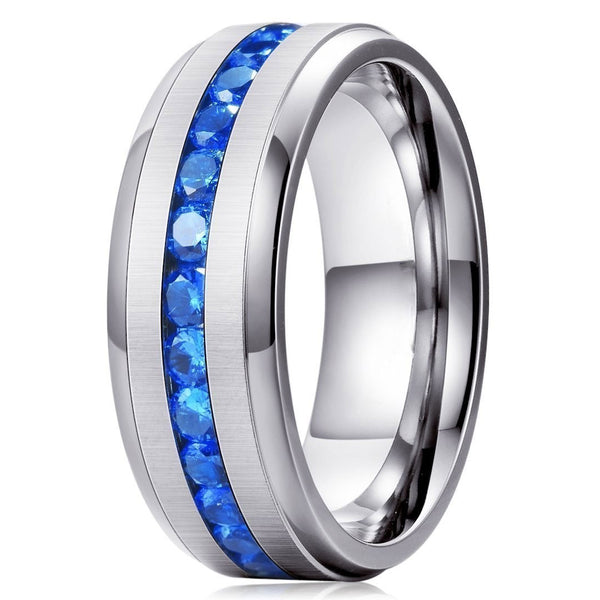 Men Women 8mm Titanium Engagement Ring Wedding Band Blue Simulated Sap ...