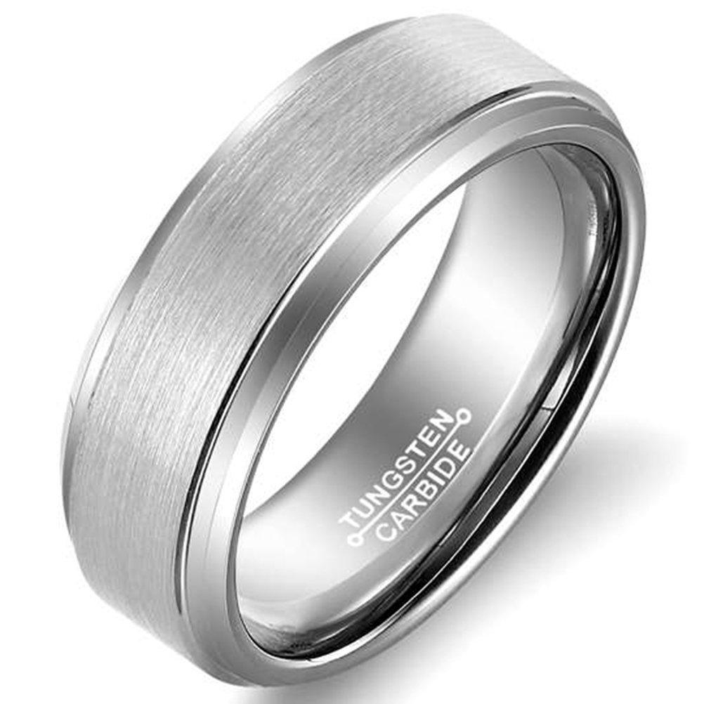 Men Silver 8mm Tungsten Carbide Ring Wedding Jewelry Engagement Promise Band for Him Pipe Cut Matte Finish-Rings-Fashion Month-7-Innovato Design