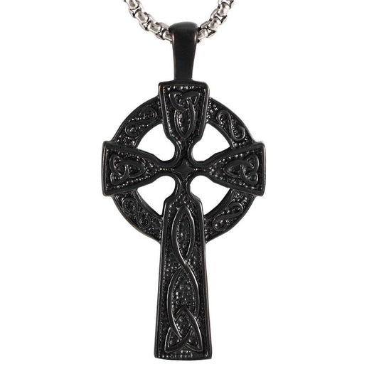 Stainless Steel Irish Knot Celtic Cross Pendant Necklace For Mens,24 Inches Link Chain,Jet Black-Necklaces-Innovato Design-Innovato Design