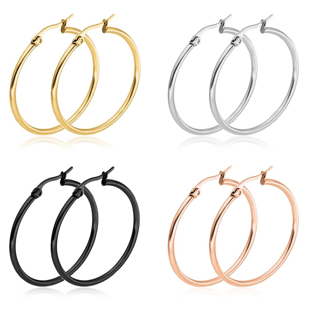 Stainless Steel 4 Pairs Stainless Steel Hoop Earrings Set for Women 30-60mm-Earrings-IPINK-4 Pairs of 30cm-Innovato Design