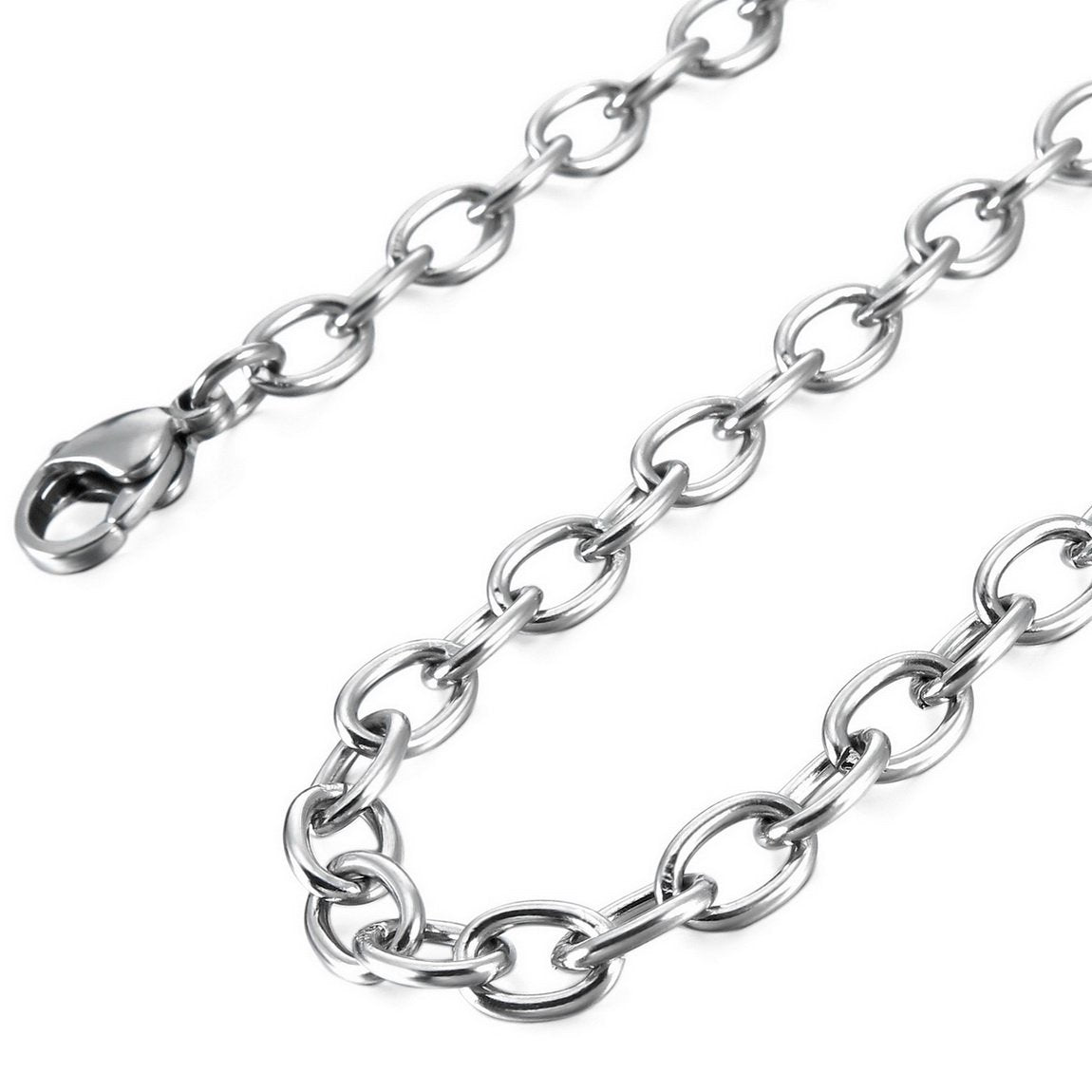 Men's 5mm Wide Stainless Steel Necklace Cable O Chain Link Silver Tone 14~40 Inch-Necklaces-INBLUE-15.0 inches-Innovato Design