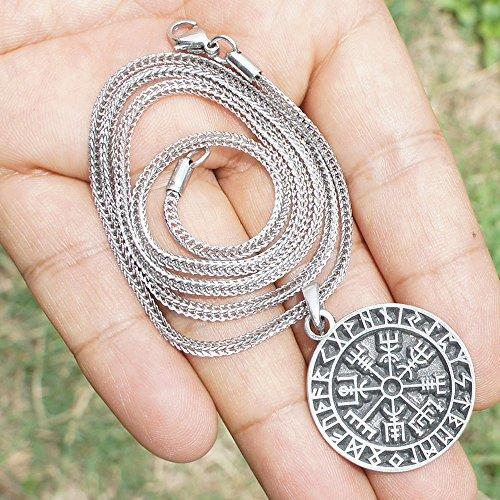 Guidepost Compass Vegvisir Talisman Viking Protection Pewter Pendant Stainless Steel Necklace-Necklaces-Innovato Design-Innovato Design