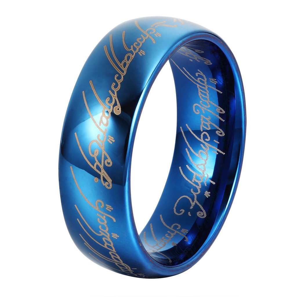 6MM Men's Tungsten Wedding Ring with Laser Pattern Blue-Rings-Innovato Design-7-Innovato Design