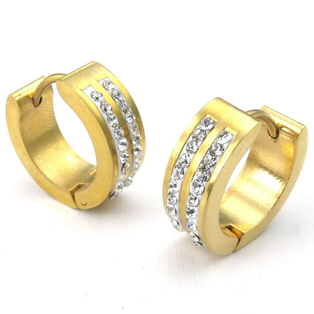 Men Cubic Zirconia Stainless Steel Stud Huggie Hoop Earrings Set, Gold-Earrings-Innovato Design-Innovato Design