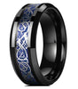 DRAGON Men 8mm Black Tungsten Carbide Ring Blue Carbon Fiber Celtic Dragon Wedding Band-Rings-Innovato Design-6-Innovato Design