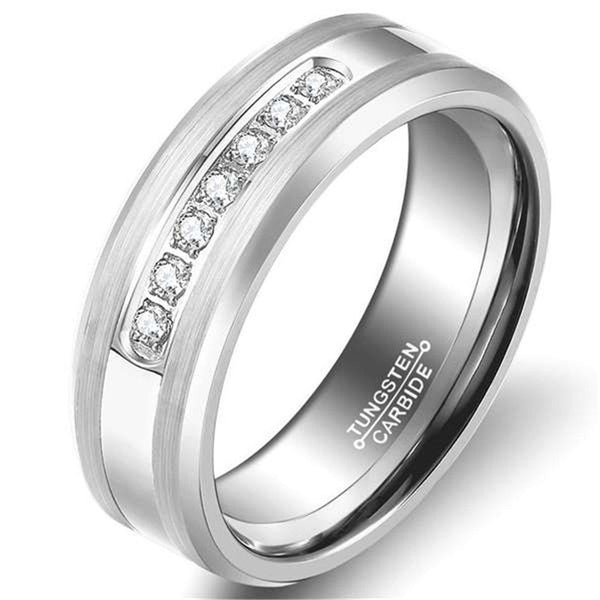 Men's Silver 6mm Tungsten Carbide Ring Cubic Zirconia Wedding Jewelry Engagement Promise Band for Him Matte Finish Comfort Fit-Rings-Fashion Month-7-Innovato Design