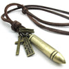 Men Vintage Style Bullet Cross Pendant Adjustable Brown Leather Cord Necklace Chain - InnovatoDesign