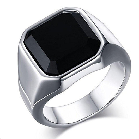 Fashion Stainless Steel Signet Rings with Black Agate Onyx for Men-Rings-Innovato Design-7-Innovato Design