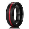 Thin Red Groove Black Brushed Tungsten Carbide Wedding Band Ring Comfort Fit