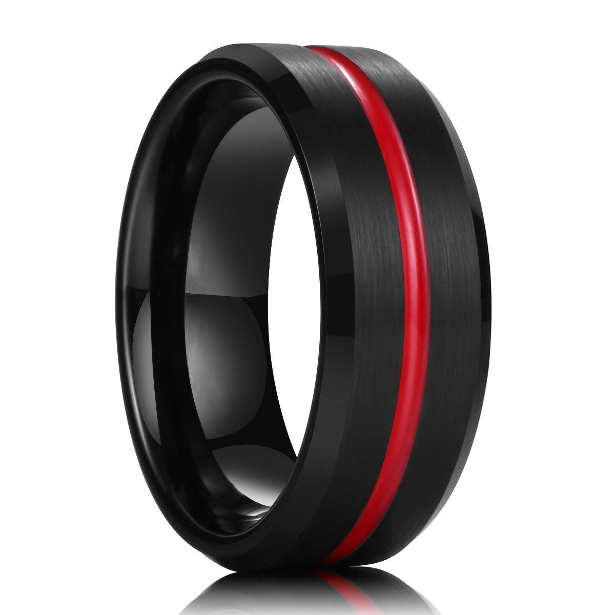 Thin Red Groove Black Brushed Tungsten Carbide Wedding Band Ring Comfort Fit-Rings-Innovato Design-6-Innovato Design