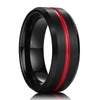 Thin Red Groove Black Brushed Tungsten Carbide Wedding Band Ring Comfort Fit