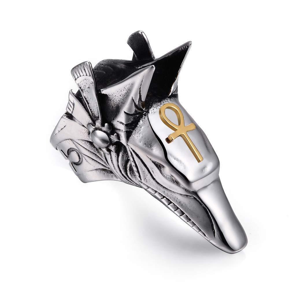 Men's Stainless Steel Ring Silver Tone Creative Egypt Anubis God and Cross Biker Punk Ring-Rings-Innovato Design-8-Innovato Design
