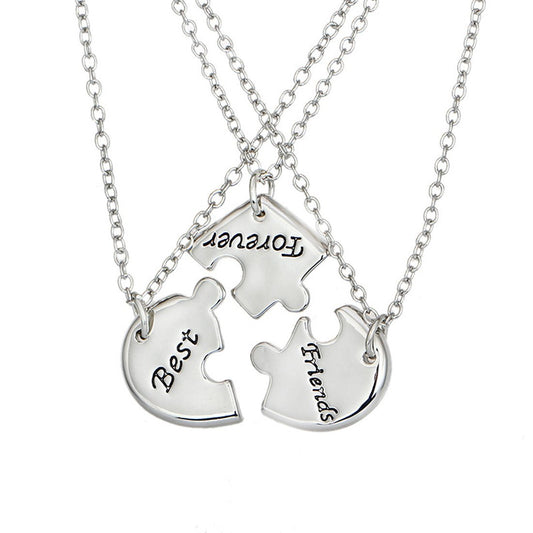 Silver Color Best Friend Forever Split Heart Pendant Friendship Necklace Set of 3-Necklaces-Jewelry_supplies-Innovato Design