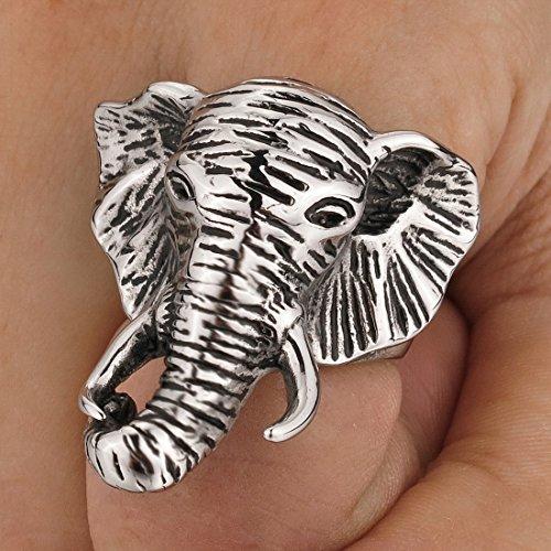 Men's Stainless Steel Ring Silver Tone Black Elephant-Rings-INBLUE-7-Innovato Design