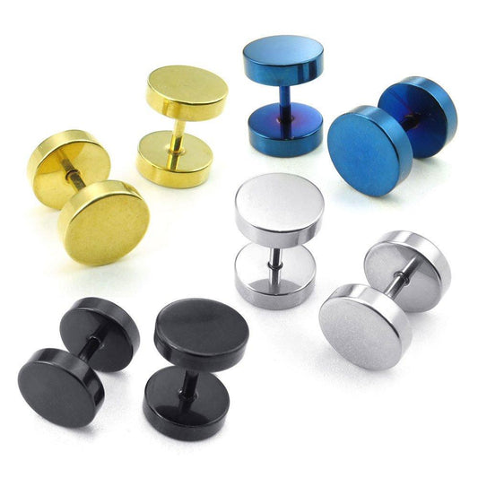 Men Stainless Steel 4 Pairs 8 PCS Round Stud Earrings Set, Blue Gold Black Silver-Earrings-KONOV-Innovato Design