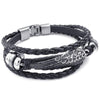 Men Women Genuine Leather Bracelet, Angel Wing Braided Cuff Bangle, Black Silver-Bracelets-KONOV-Innovato Design