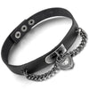 Women,Men's Alloy Genuine Leather Necklace Choker Collar Black Heart Lock Adjustable - InnovatoDesign