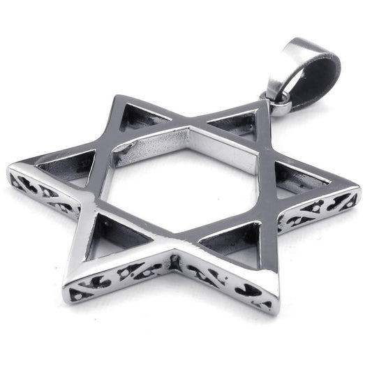 Men Gothic Star of David Stainless Steel Pendant Necklace, Black Silver, 24 inch Chain-Necklaces-KONOV-Innovato Design