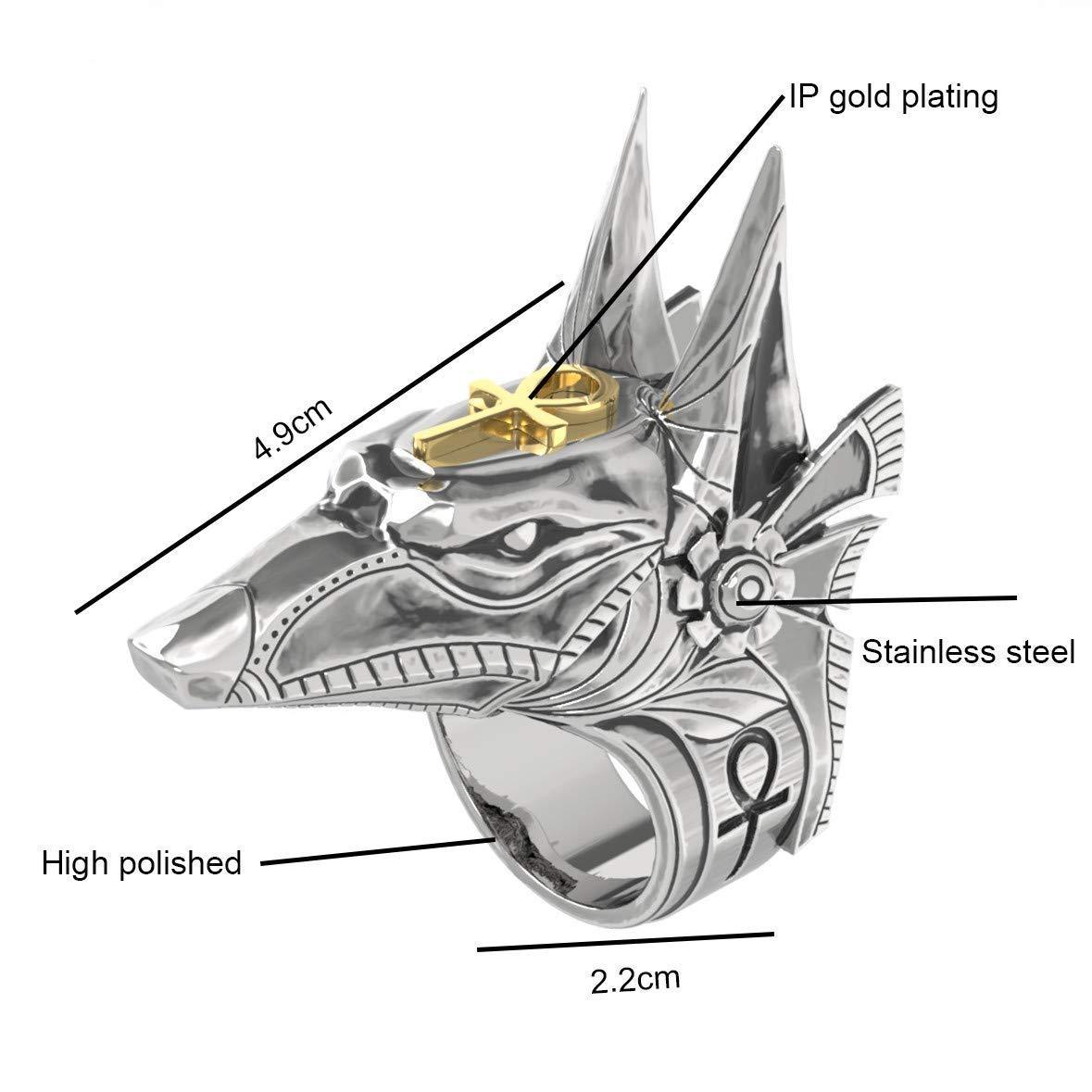 Men's Stainless Steel Ring Silver Tone Creative Egypt Anubis God and Cross Biker Punk Ring-Rings-Innovato Design-8-Innovato Design