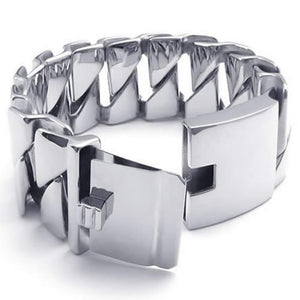 Large Heavy Wide Stainless Steel Biker Men Bangle Bracelet, Color Silver-Bracelets-KONOV-Innovato Design