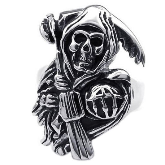Stainless Steel Band Casted Grim Reaper Skull Biker Men Ring-Rings-KONOV-8-Innovato Design