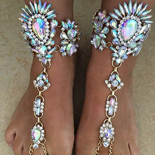 1 Pair Crystal Foot Jewelry for Women Barefoot Sandals Beach Wedding Anklet-jewelry-Innovato Design-Silver-Innovato Design