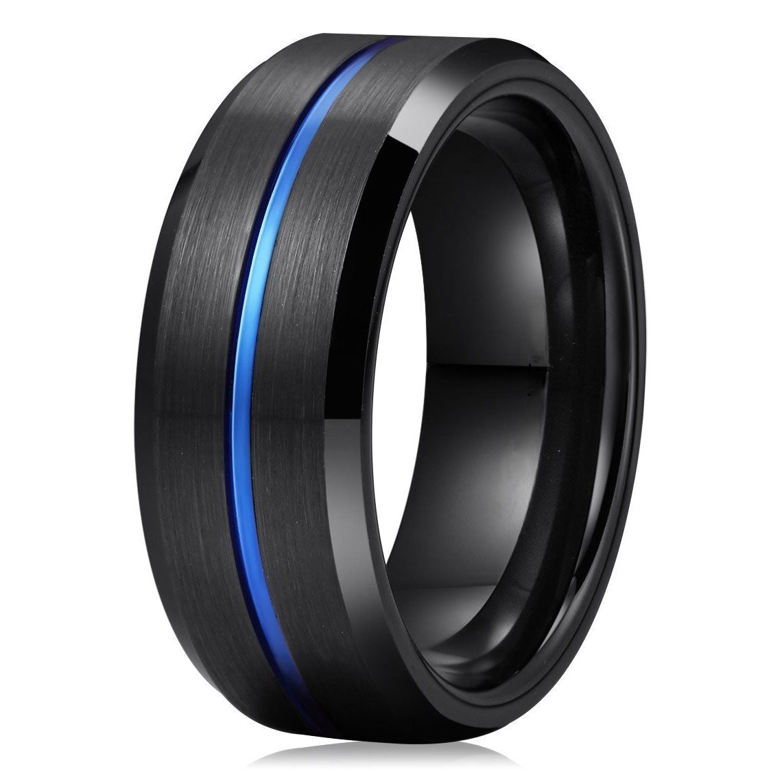 Blue & Black 8 mm Men Tungsten Carbide Wedding Band Ring Brushed Comfort Fit-Rings-Innovato Design-6-Innovato Design