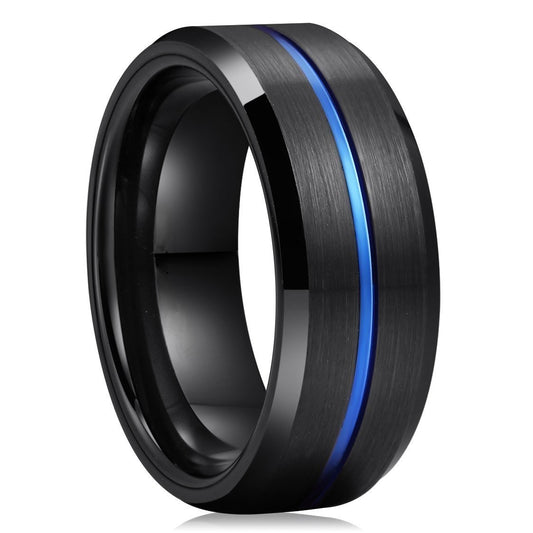 Blue & Black 8 mm Men Tungsten Carbide Wedding Band Ring Brushed Comfort Fit-Rings-Innovato Design-6-Innovato Design