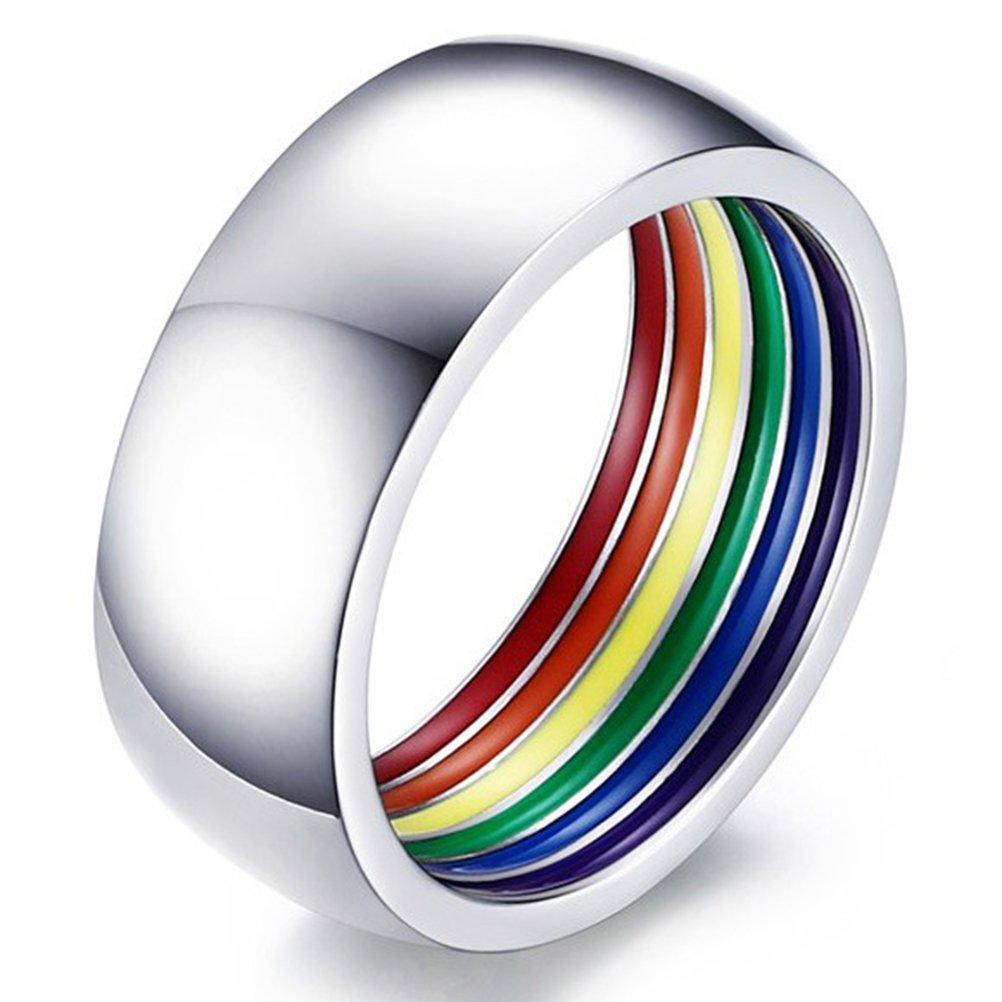 8mm Silver Stainless Steel Rainbow Enamel Wedding Engagement Promise Band Ring-Rings-Innovato Design-7-Innovato Design