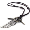 Men Vintage Angel Wing Cross Pendant Brown Leather Cord Necklace Chain, Silver-Necklaces-KONOV-Innovato Design