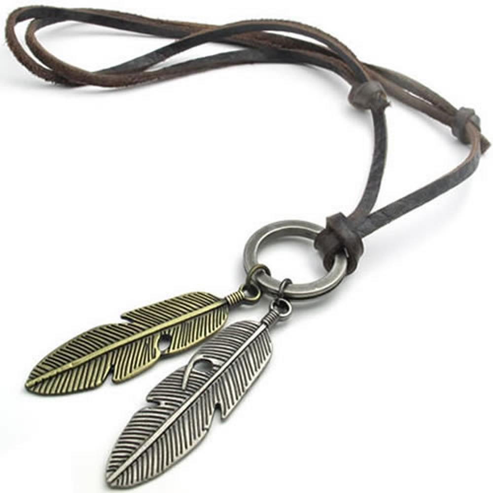 Vintage Angel Feather Pendant Leather Cord Men Necklace Chain
