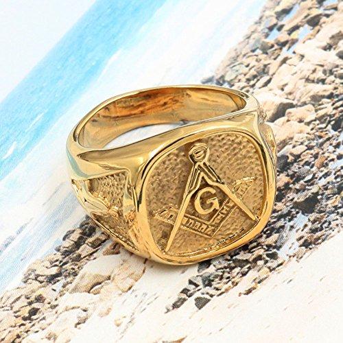 Bizonmark Rings Men's Womens Masonic Ring 18K Gold Plated Freemason Symbol Ring ...