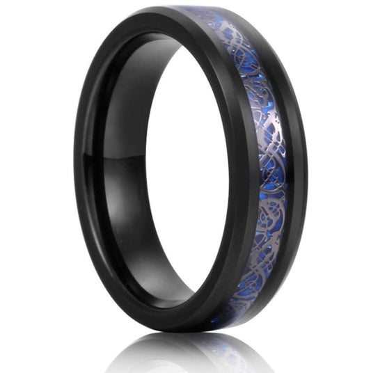 DRAGON Unisex 6 mm Black Celtic Dragon Blue Carbon Fiber Tungsten Carbide Ring Comfort Fit-Rings-Innovato Design-5-Innovato Design