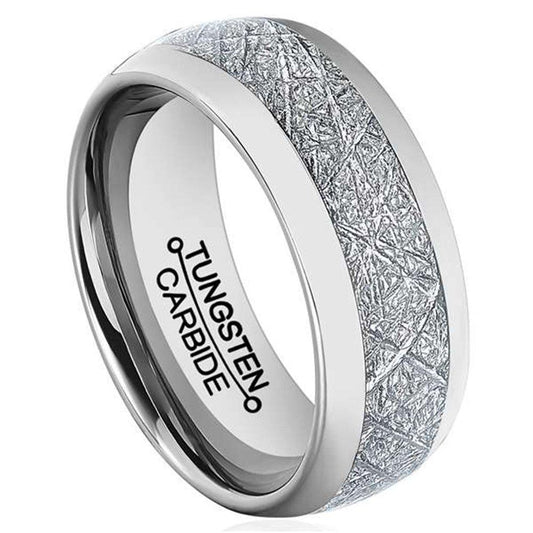 Men 8mm Silver Tungsten Carbide Ring Vintage Meteorites Pattern Wedding Engagement Band Domed Comfort Fit-Rings-Fashion Month-6-Innovato Design